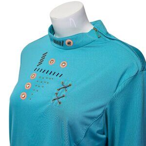 Jamie Sadock Aqua Grommet Top Artsy Zip Shoulder Tennis / Golf Women's Size L
